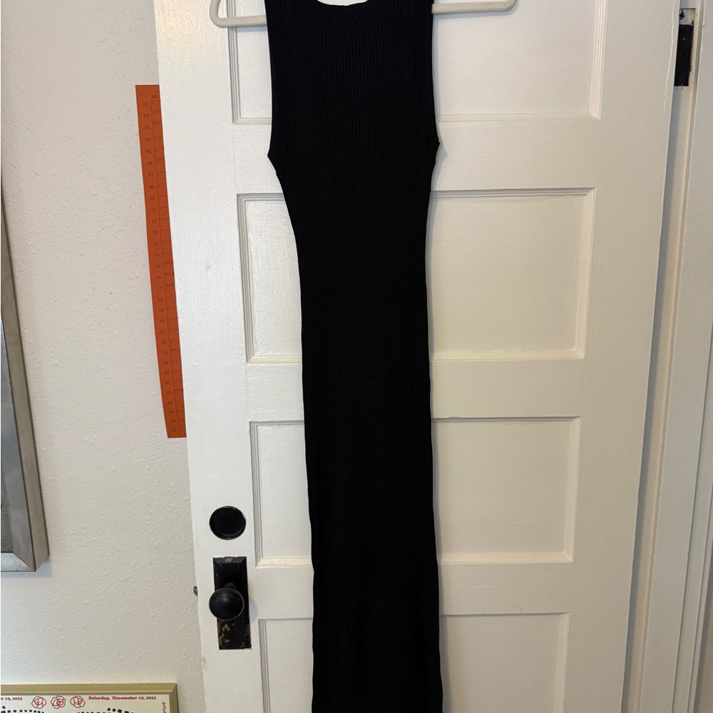 Good American Stretchy Ribbed Black Sleeveless Dress with Low Back